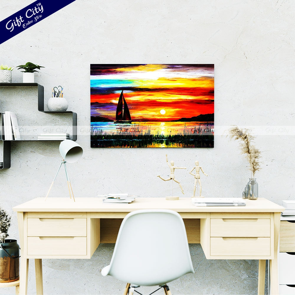 Yacht in Sea Canvas Painting Wall Hanging - Gift City