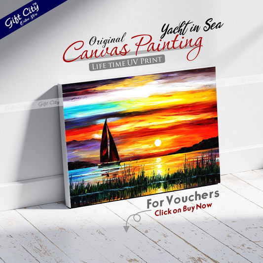 Yacht in Sea Canvas Painting Wall Hanging - Gift City