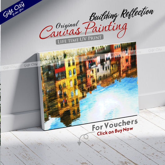 Building Reflection in Water Canvas Painting - Gift City