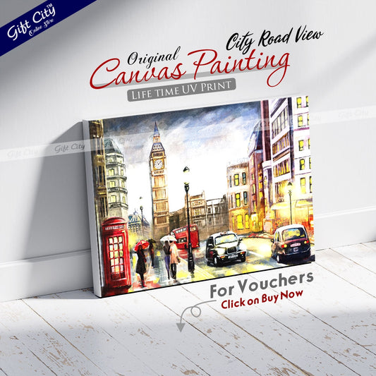 City Road View Canvas Painting Digital Art for Home Decor - Gift City