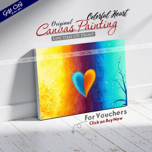Colorful Heart Abstract Art Canvas Painting Digital Art for Home Décor - Gift City