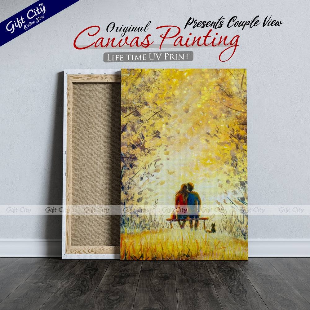 Couple In Park Palette Knife Art Canvas Painting Digital Art for Home Décor - Gift City