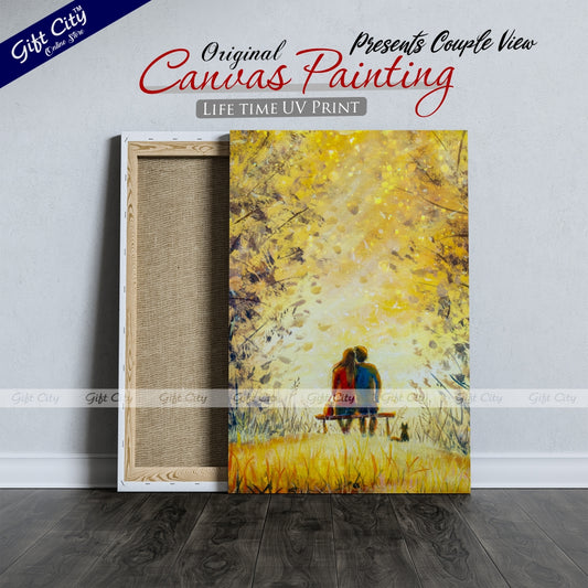 Couple In Park Palette Knife Art Canvas Painting Digital Art for Home Décor - Gift City