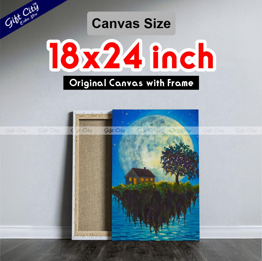 Flying Island Front Of Moon Art Canvas Painting Digital Art for Home Décor - Gift City