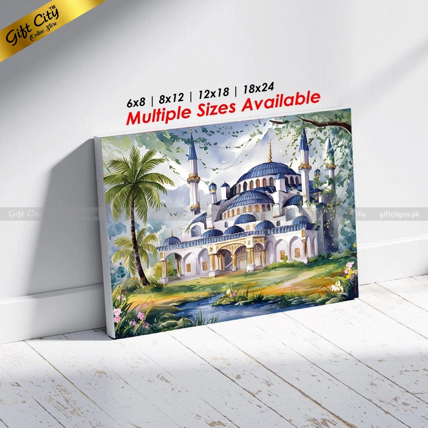 Gift City Presents Grand Islamic Mosque Wall Art | Ottoman Architecture | Blue Dome | Elegant Decor | Multiple Sizes Wall Hanging