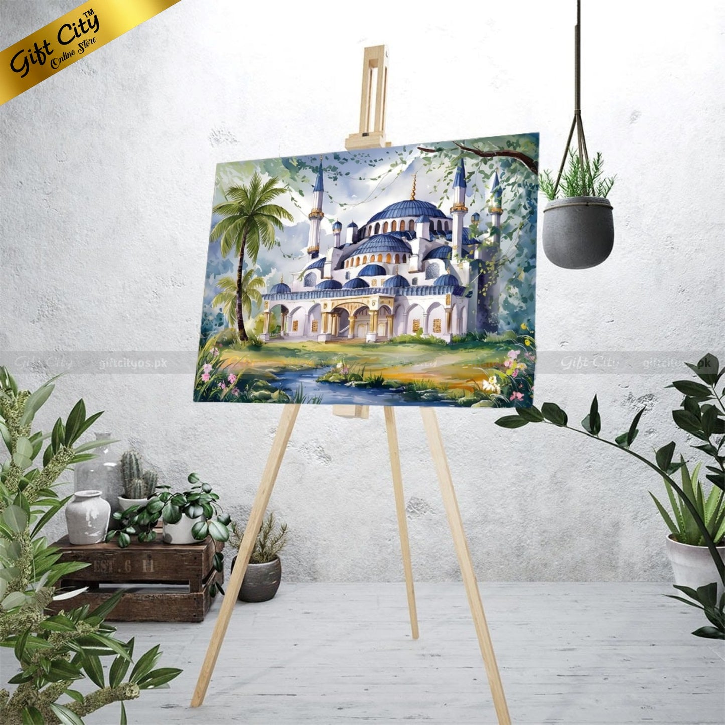 Gift City Presents Grand Islamic Mosque Wall Art | Ottoman Architecture | Blue Dome | Elegant Decor | Multiple Sizes Wall Hanging