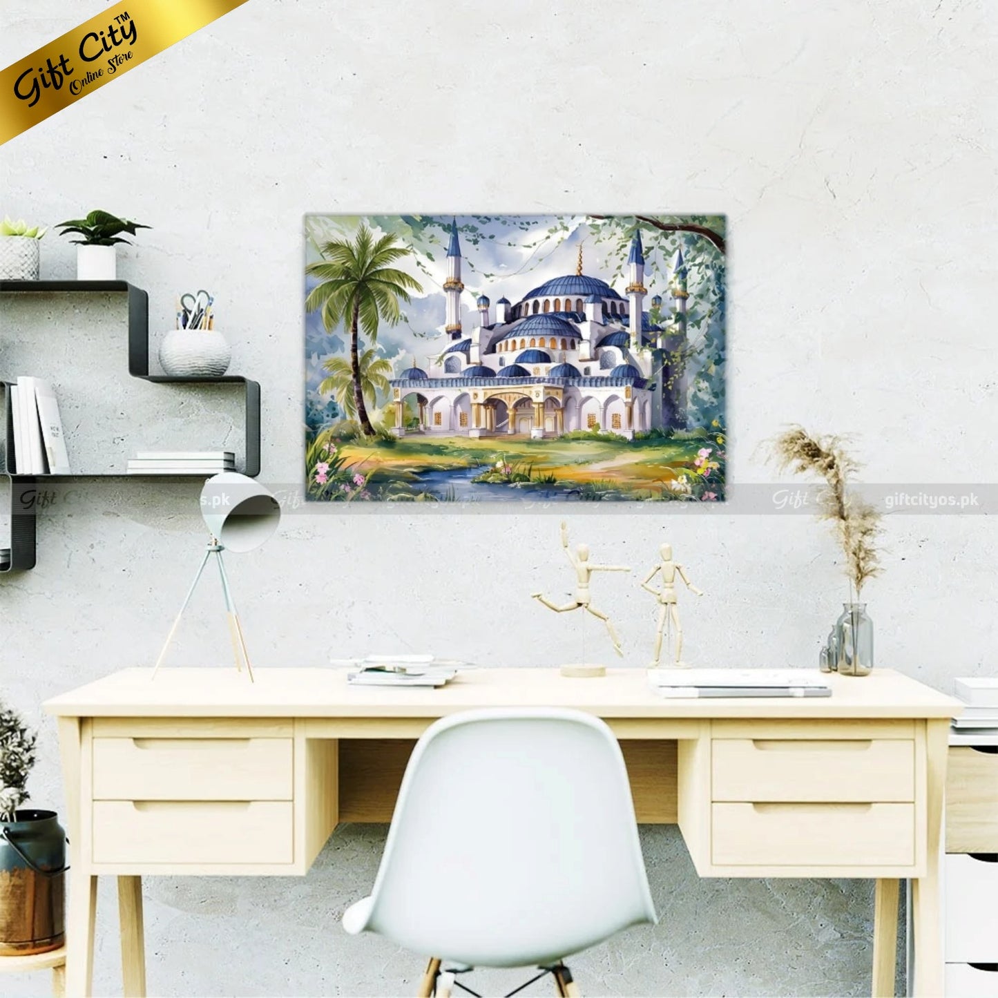 Gift City Presents Grand Islamic Mosque Wall Art | Ottoman Architecture | Blue Dome | Elegant Decor | Multiple Sizes Wall Hanging