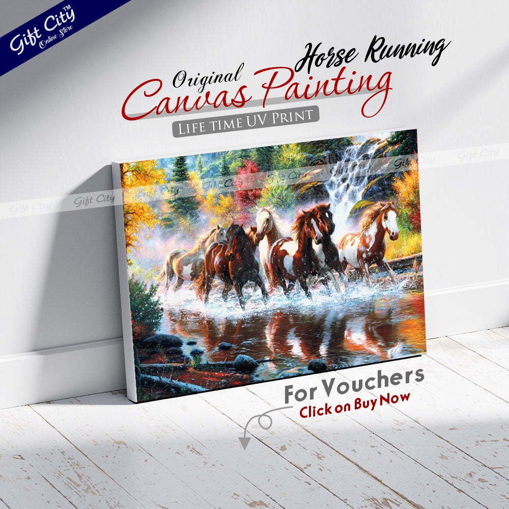 Horse Running in Waterfall Canvas Painting - Gift City