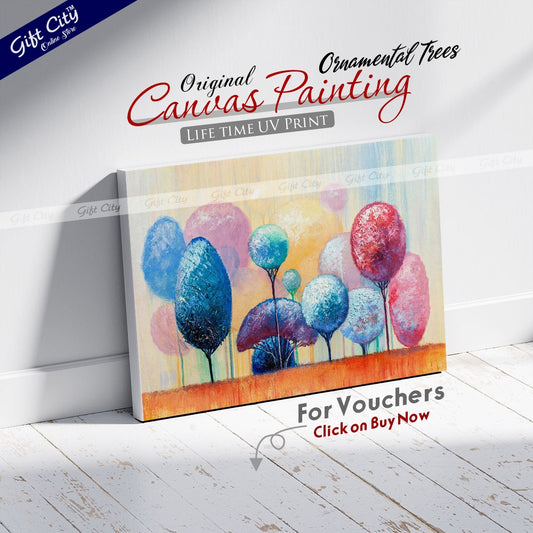 Ornamental Trees in Park Abstract Canvas Painting - Gift City