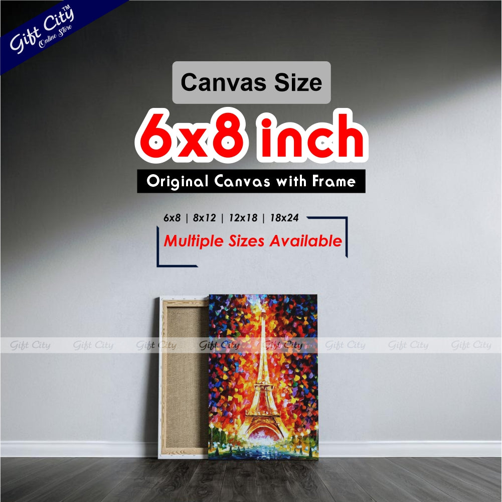 Paris Eiffel Tower Lighted Palette Knife Oil Painting Wall Hanging - Gift City