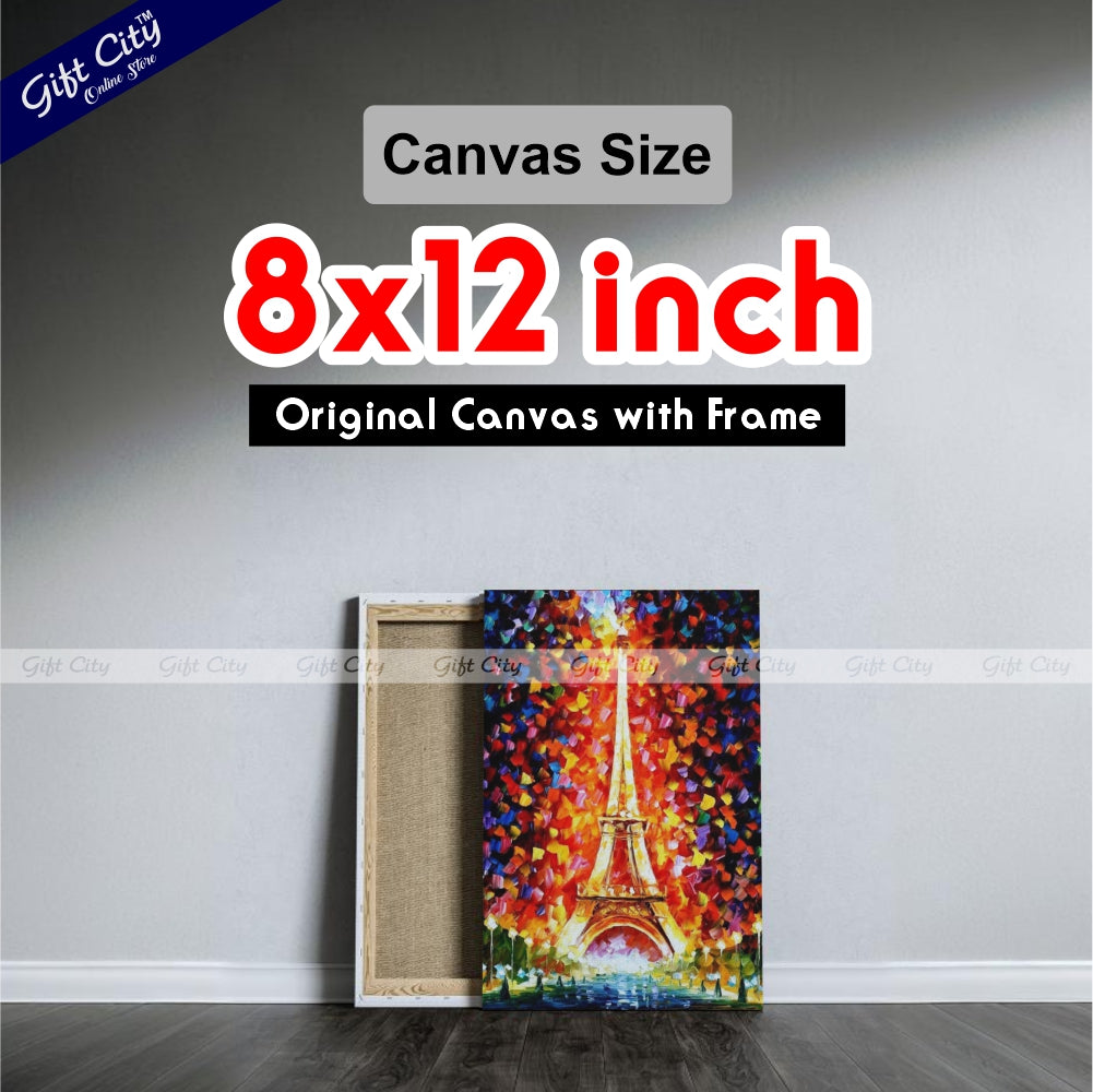 Paris Eiffel Tower Lighted Palette Knife Oil Painting Wall Hanging - Gift City