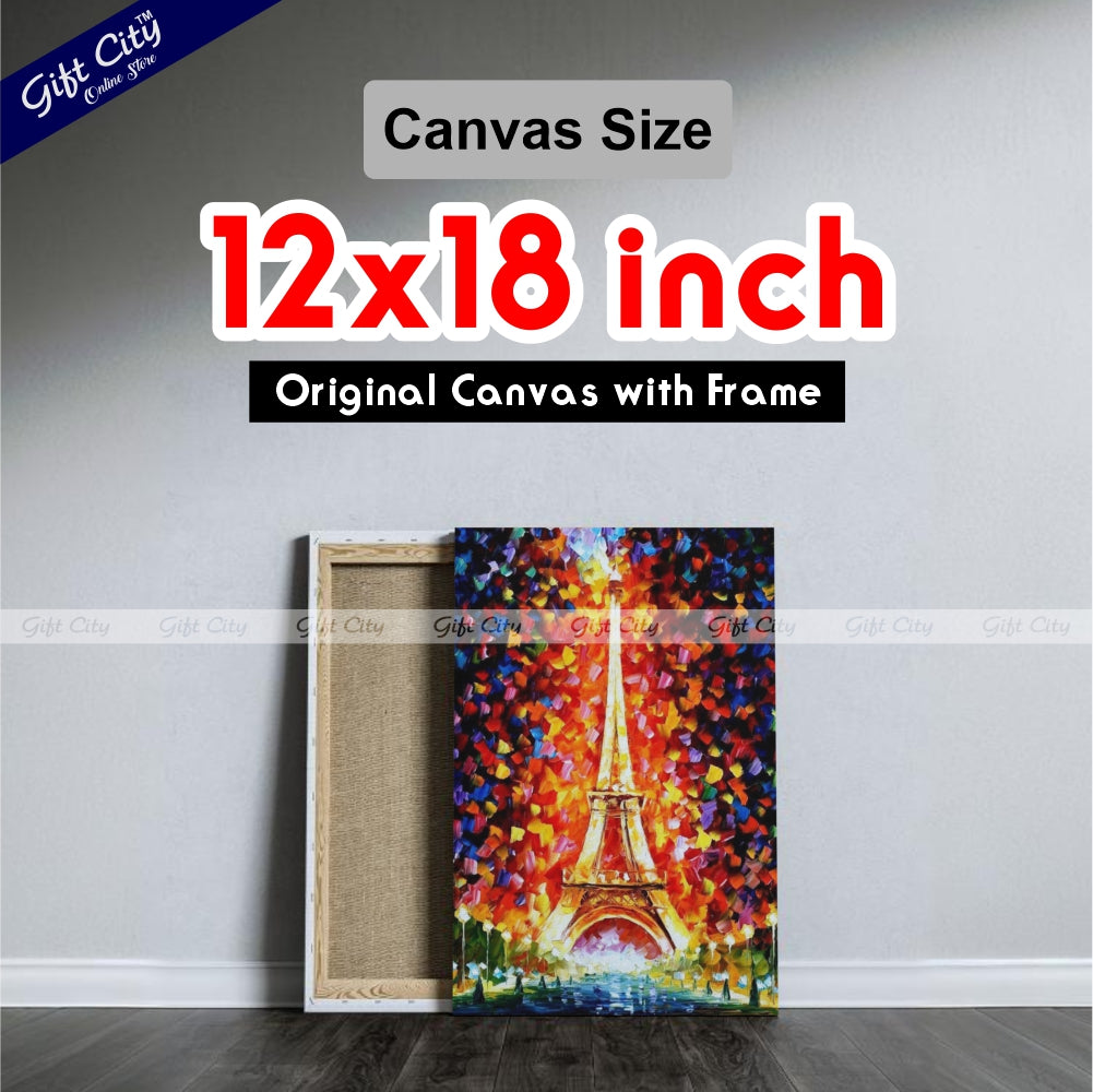 Paris Eiffel Tower Lighted Palette Knife Oil Painting Wall Hanging - Gift City