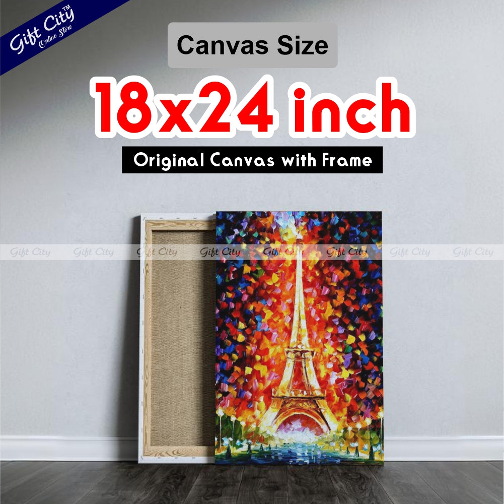 Paris Eiffel Tower Lighted Palette Knife Oil Painting Wall Hanging - Gift City