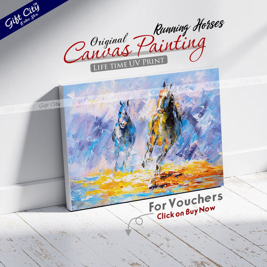 Running Horses Canvas Painting Wall Hanging - Gift City