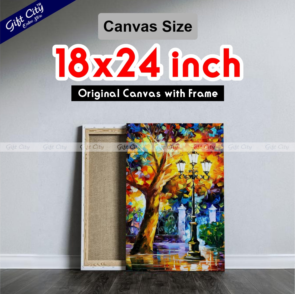 Street Light & Tree Romantic Aura Palette Knife Oil Painting Wall Hanging - Gift City
