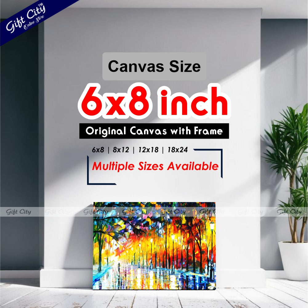 Street Light View Palette Knife Canvas Painting Wall Hanging - Gift City