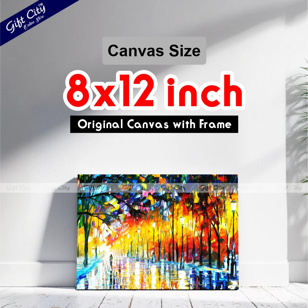 Street Light View Palette Knife Canvas Painting Wall Hanging - Gift City