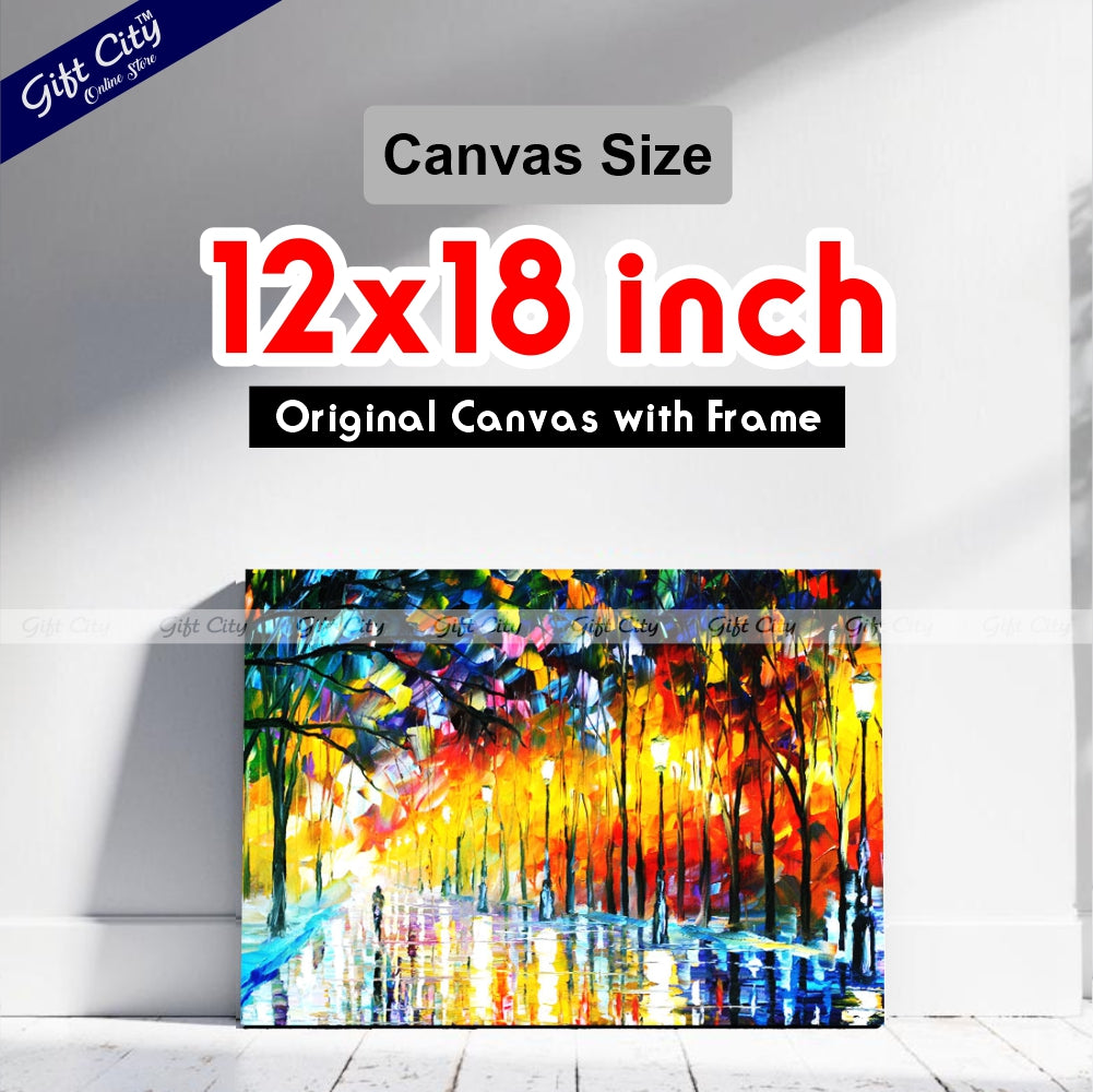 Street Light View Palette Knife Canvas Painting Wall Hanging - Gift City