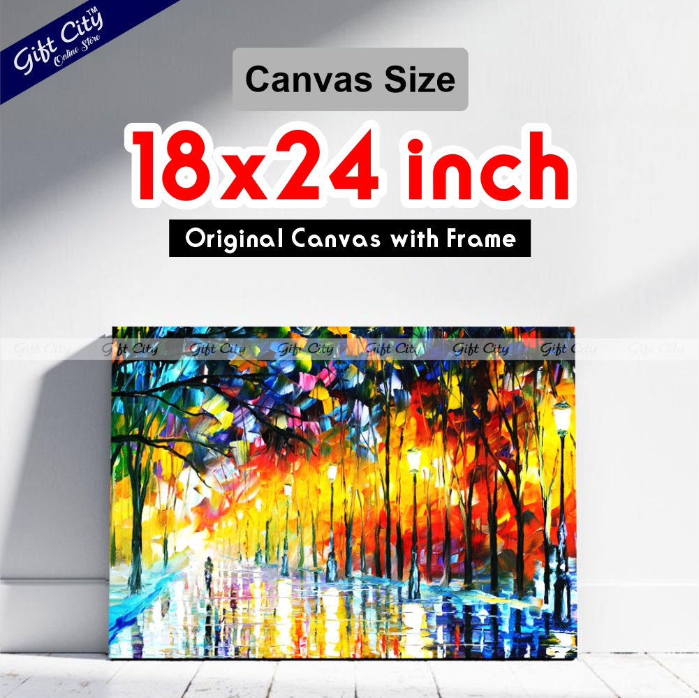Street Light View Palette Knife Canvas Painting Wall Hanging - Gift City