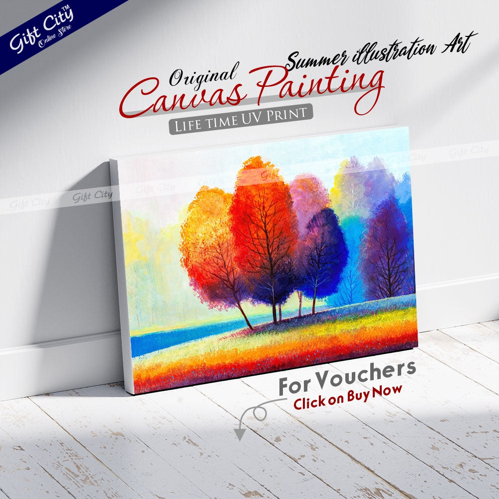 Summer illustration Abstract Art Canvas Painting Wall Hanging - Gift City