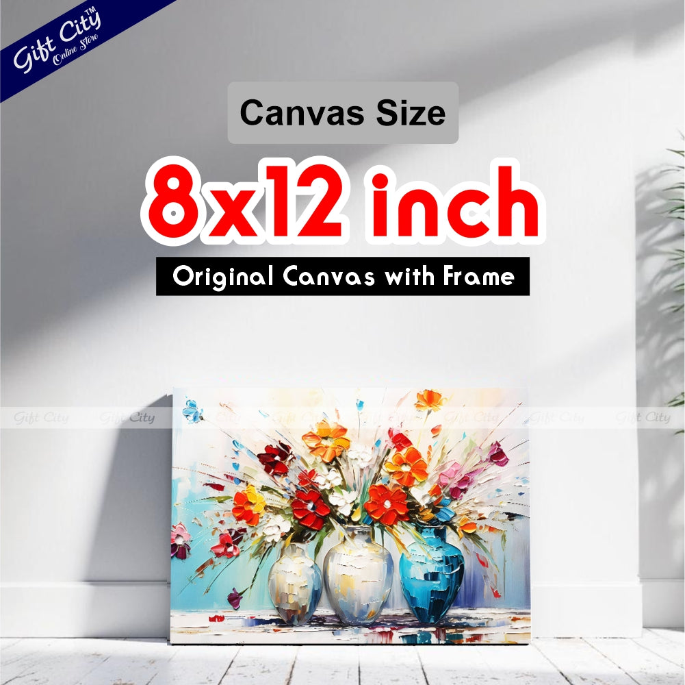 Gift City Presents UV Printed Oil Painting Canvas featuring a chunky flower painting in a vase, perfect for adding a vibrant touch to corporate offices, hotels, or any home decor Wall Hanging
