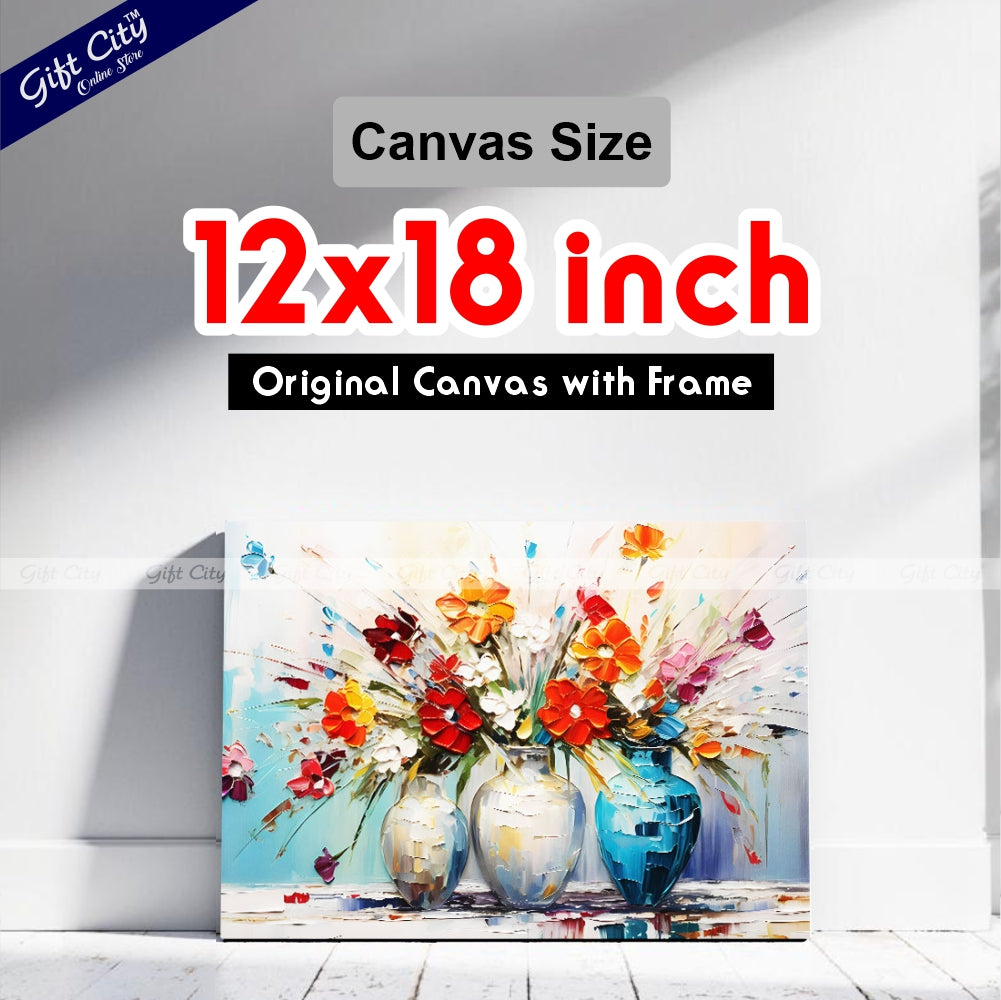 Gift City Presents UV Printed Oil Painting Canvas featuring a chunky flower painting in a vase, perfect for adding a vibrant touch to corporate offices, hotels, or any home decor Wall Hanging