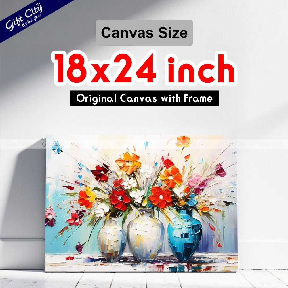 Gift City Presents UV Printed Oil Painting Canvas featuring a chunky flower painting in a vase, perfect for adding a vibrant touch to corporate offices, hotels, or any home decor Wall Hanging