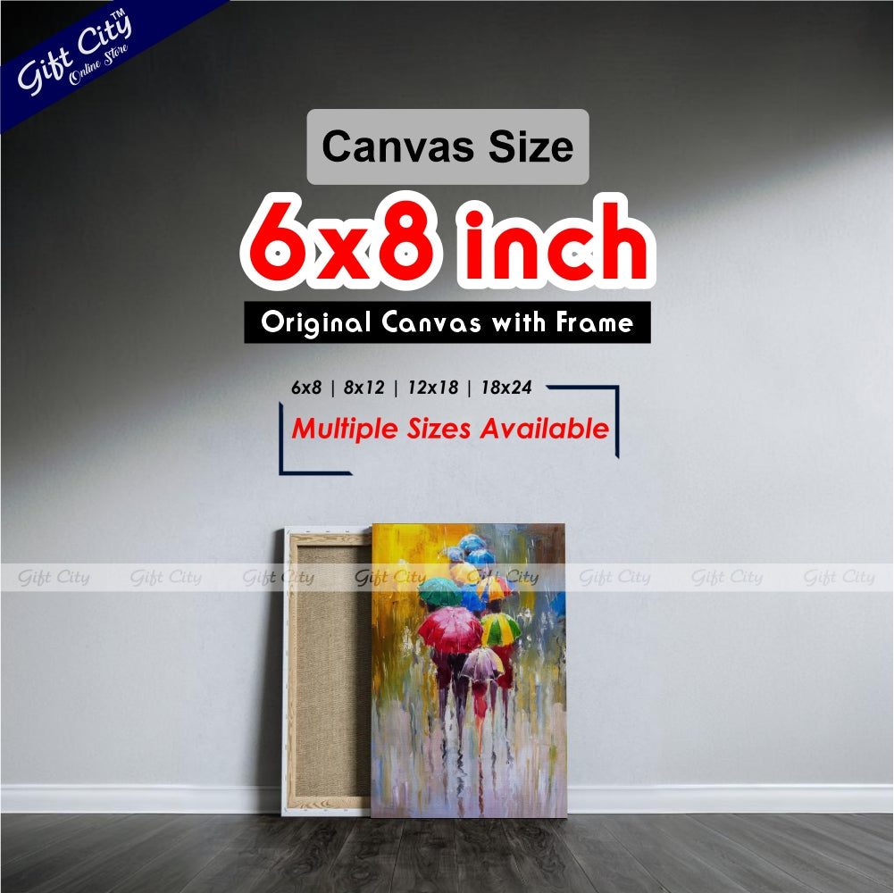 People With Umbrellas In Rain Canvas Painting with Frame Wall Wall Hanging for Home Decor - Gift City