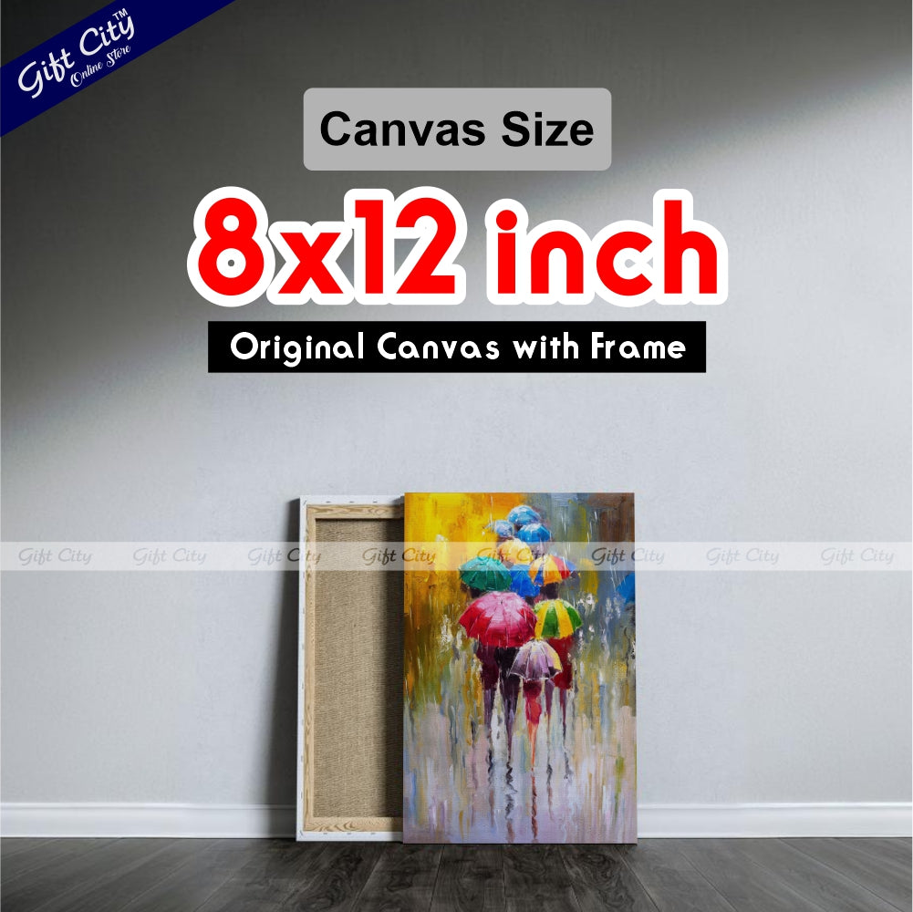 People With Umbrellas In Rain Canvas Painting with Frame Wall Wall Hanging for Home Decor - Gift City