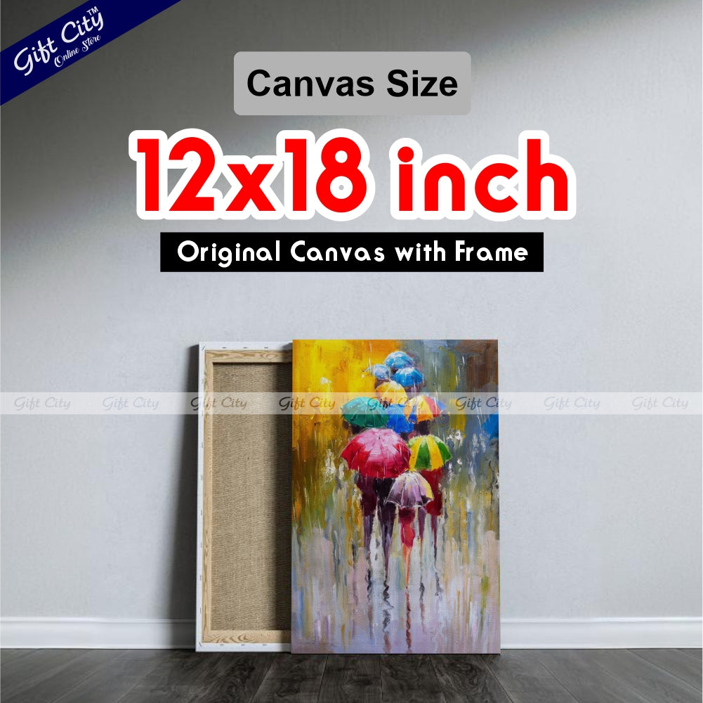 People With Umbrellas In Rain Canvas Painting with Frame Wall Wall Hanging for Home Decor - Gift City