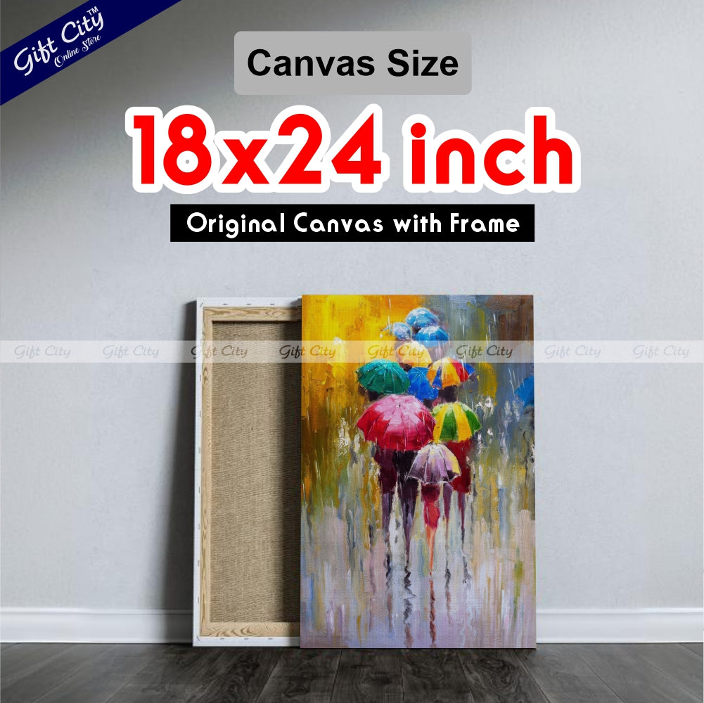 People With Umbrellas In Rain Canvas Painting with Frame Wall Wall Hanging for Home Decor - Gift City