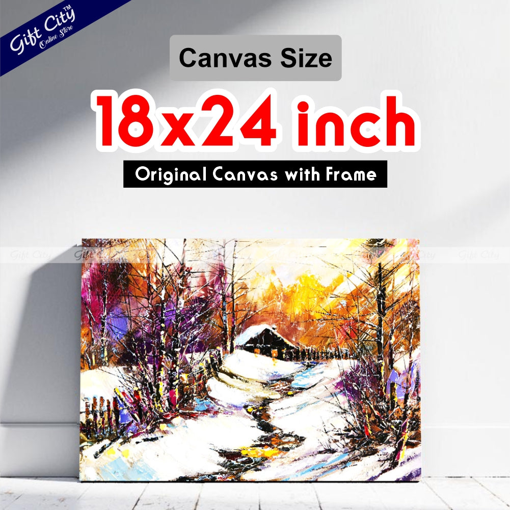 Winter Snow Falling in Jungle Canvas Painting Wall Hanging - Gift City