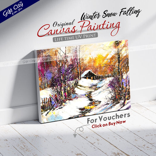Winter Snow Falling in Jungle Canvas Painting Wall Hanging - Gift City