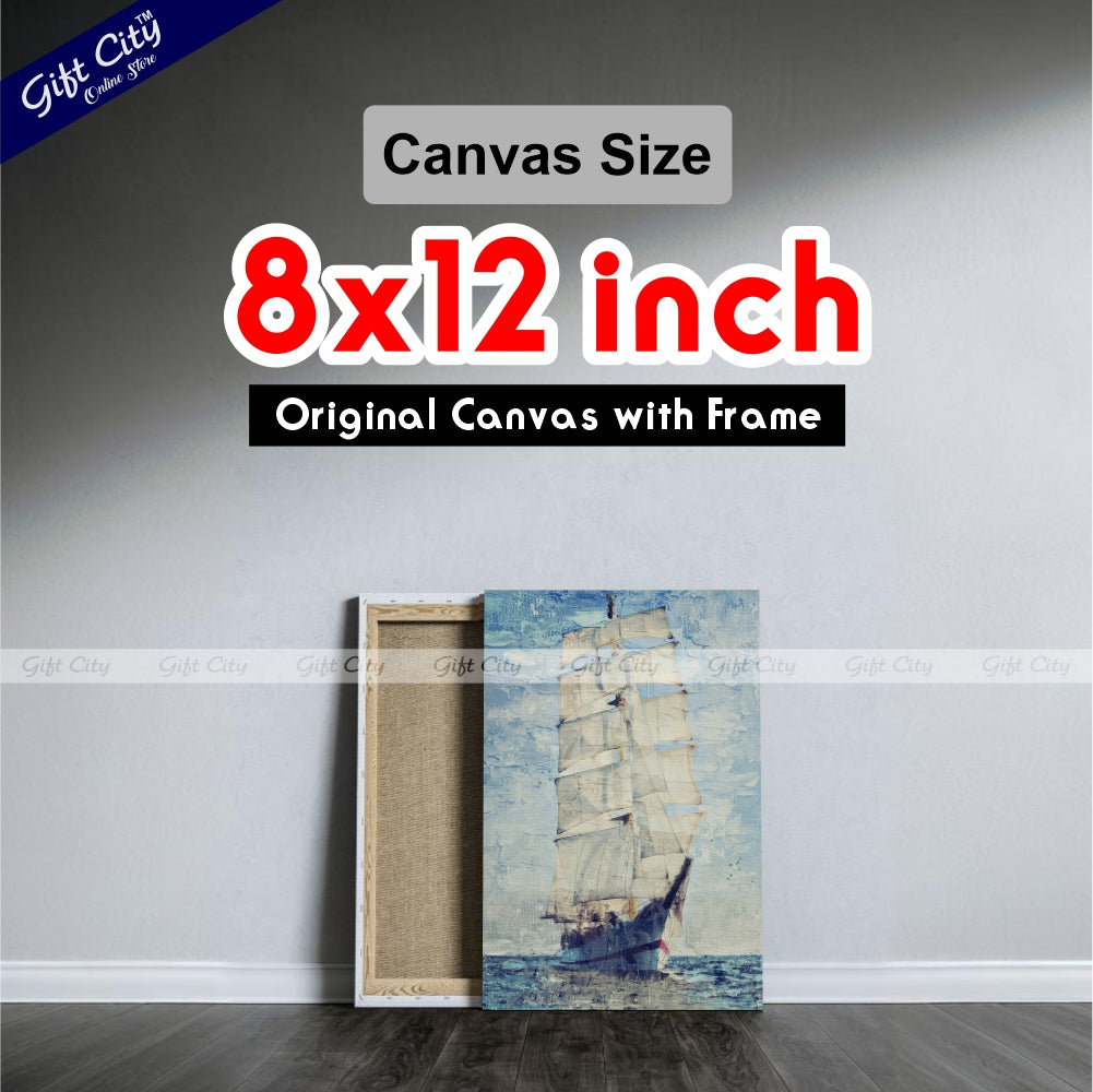 Yacht In Blue Ocean Palette Knife Art Canvas Painting Digital Art for Home Décor Wall Hanging - Gift City