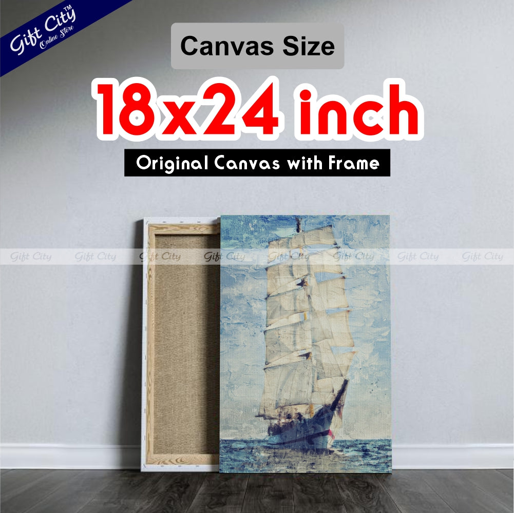 Yacht In Blue Ocean Palette Knife Art Canvas Painting Digital Art for Home Décor Wall Hanging - Gift City