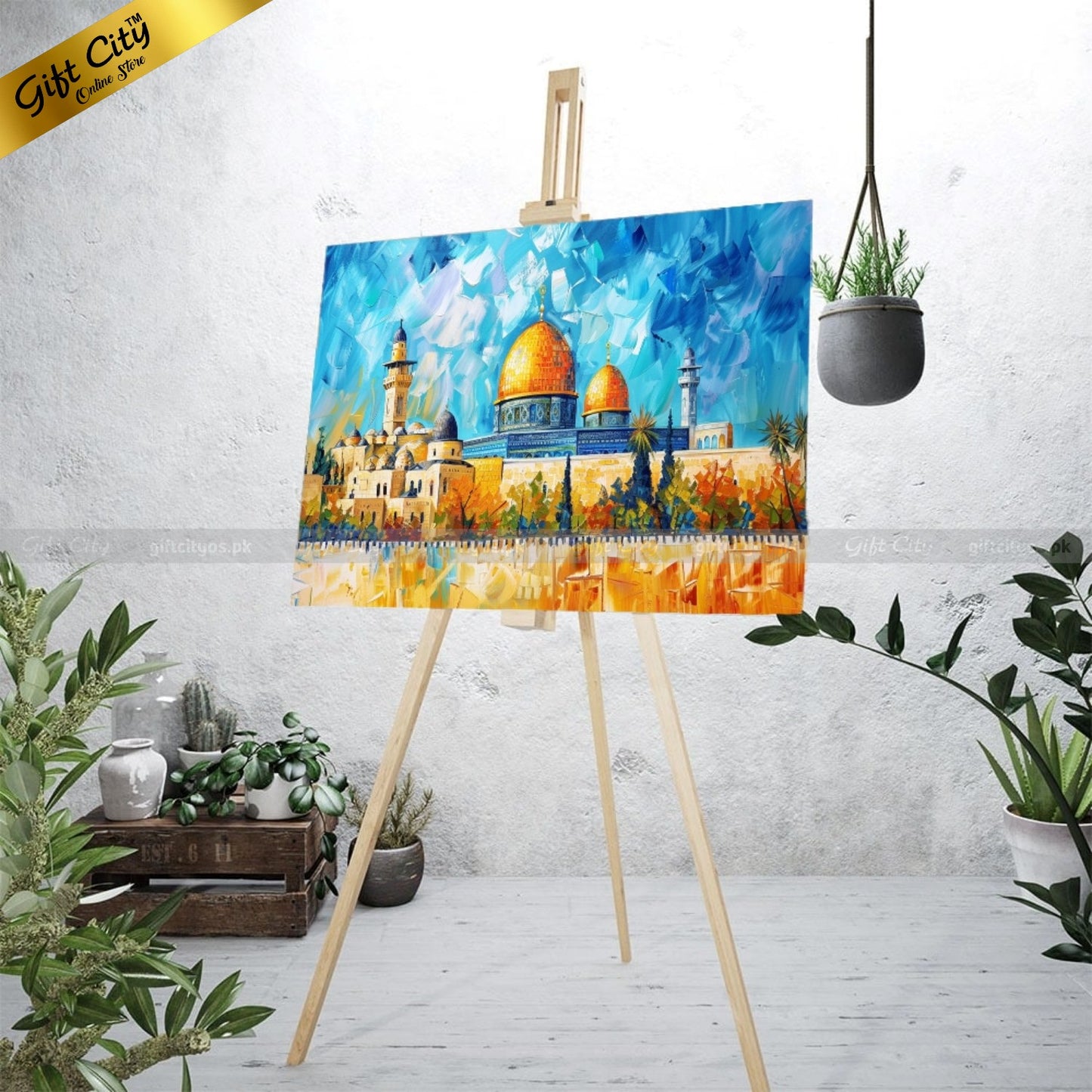 UV Printed Oil Painting Canvas | Dome of the Rock Islamic Wall Art | High-Quality Artwork for Home & Office Decor | Multiple Sizes Available Wall Hanging