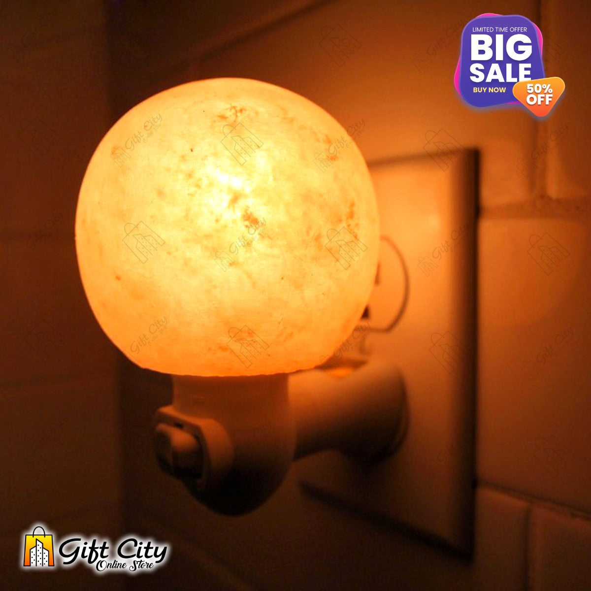 Air Purifying Ball Shape Crafted Himalayan Salt Night Light Lamp with Socket