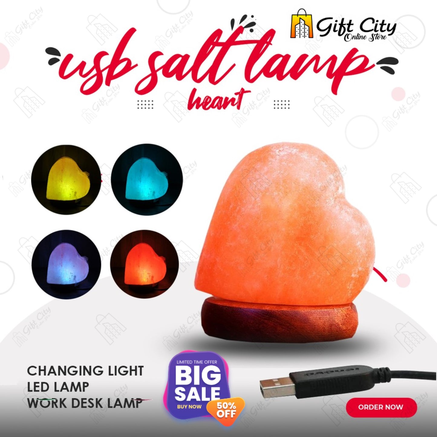 Heart Shape 7 Color Changing Crafted Salt Lamp