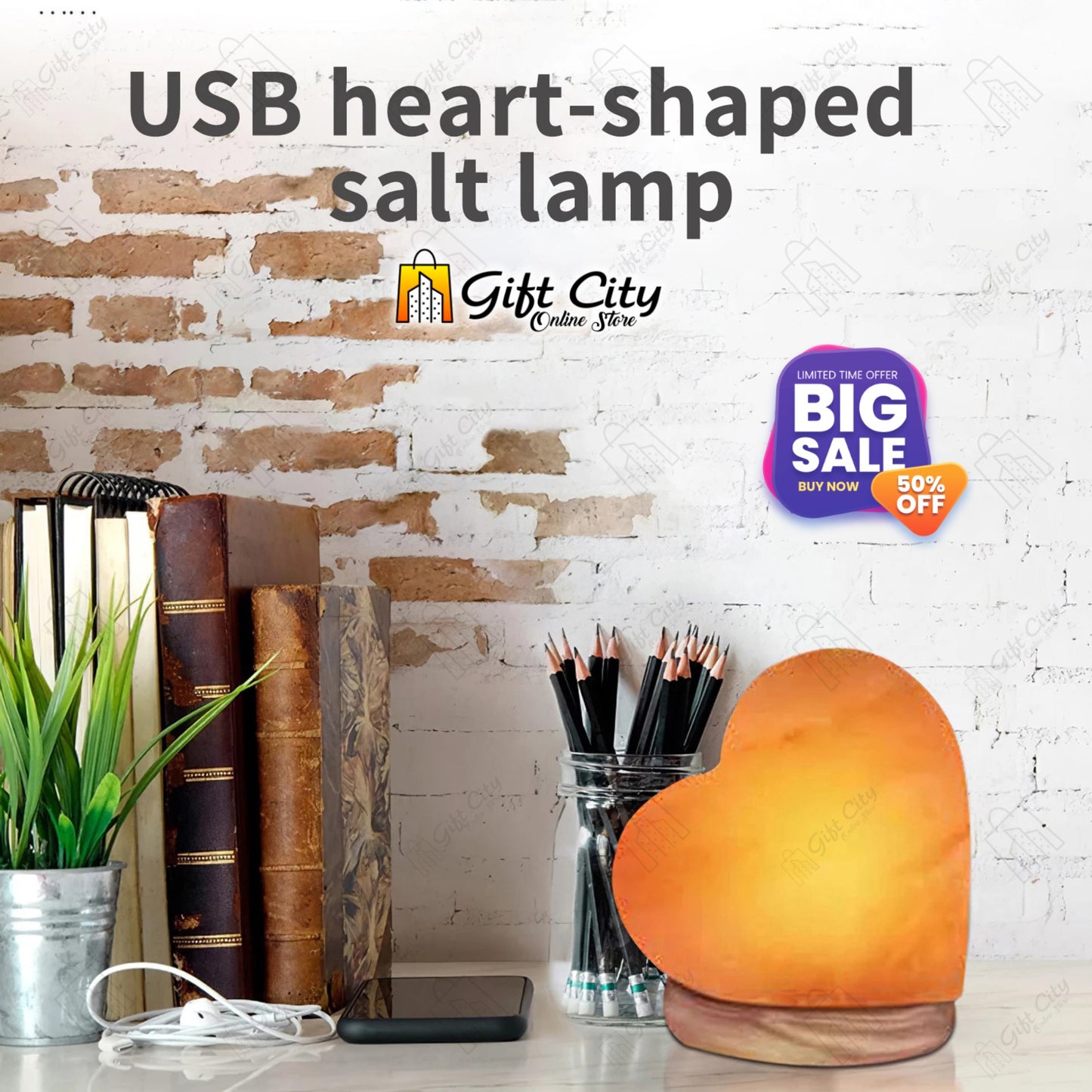 Heart Shape 7 Color Changing Crafted Salt Lamp