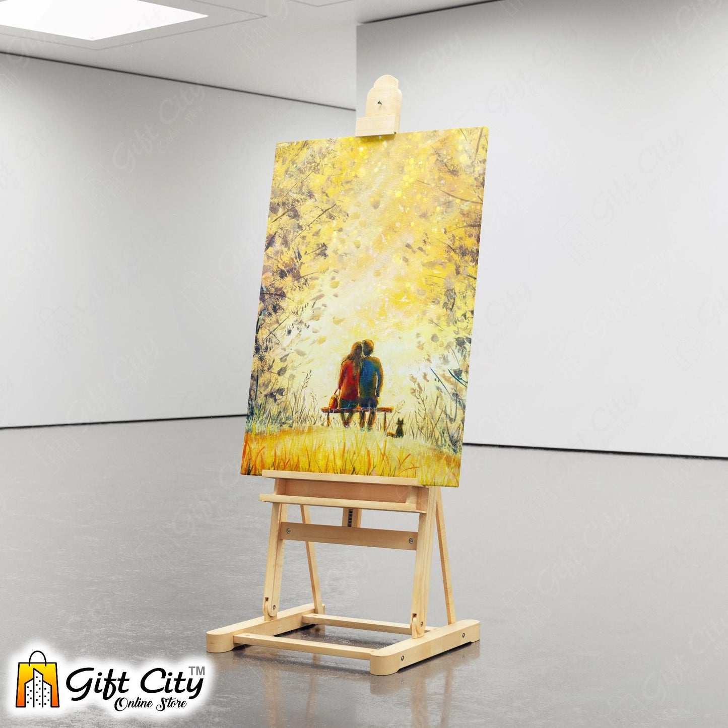 Couple In Park Palette Knife Art Canvas Painting