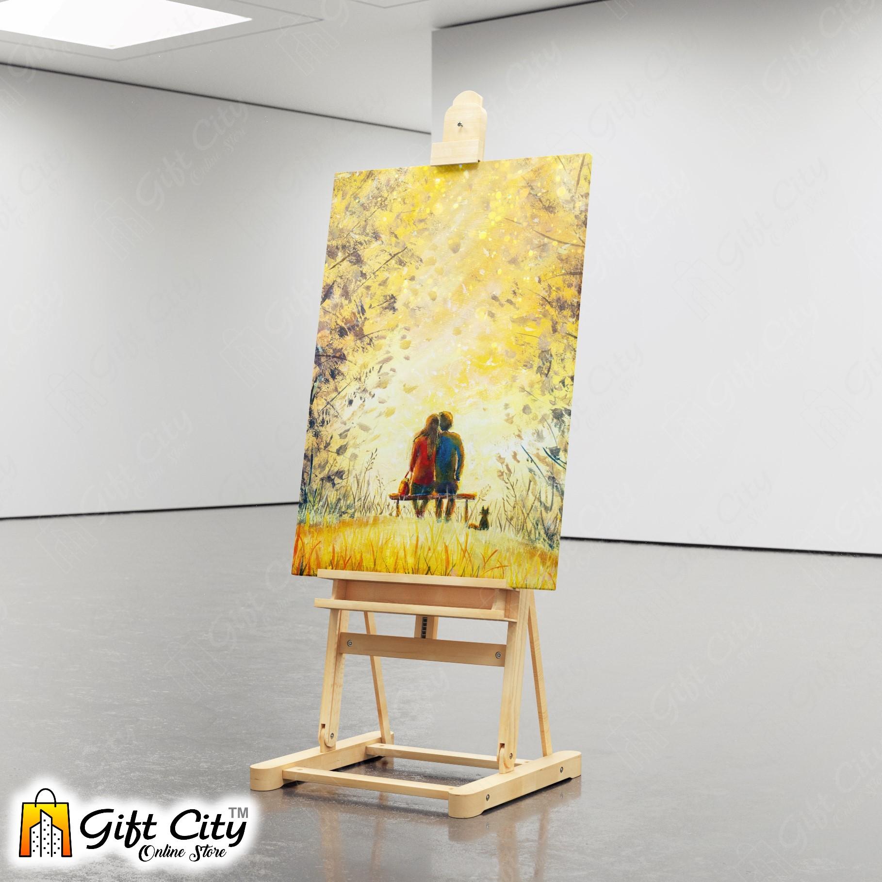 Couple In Park Palette Knife Art Canvas Painting