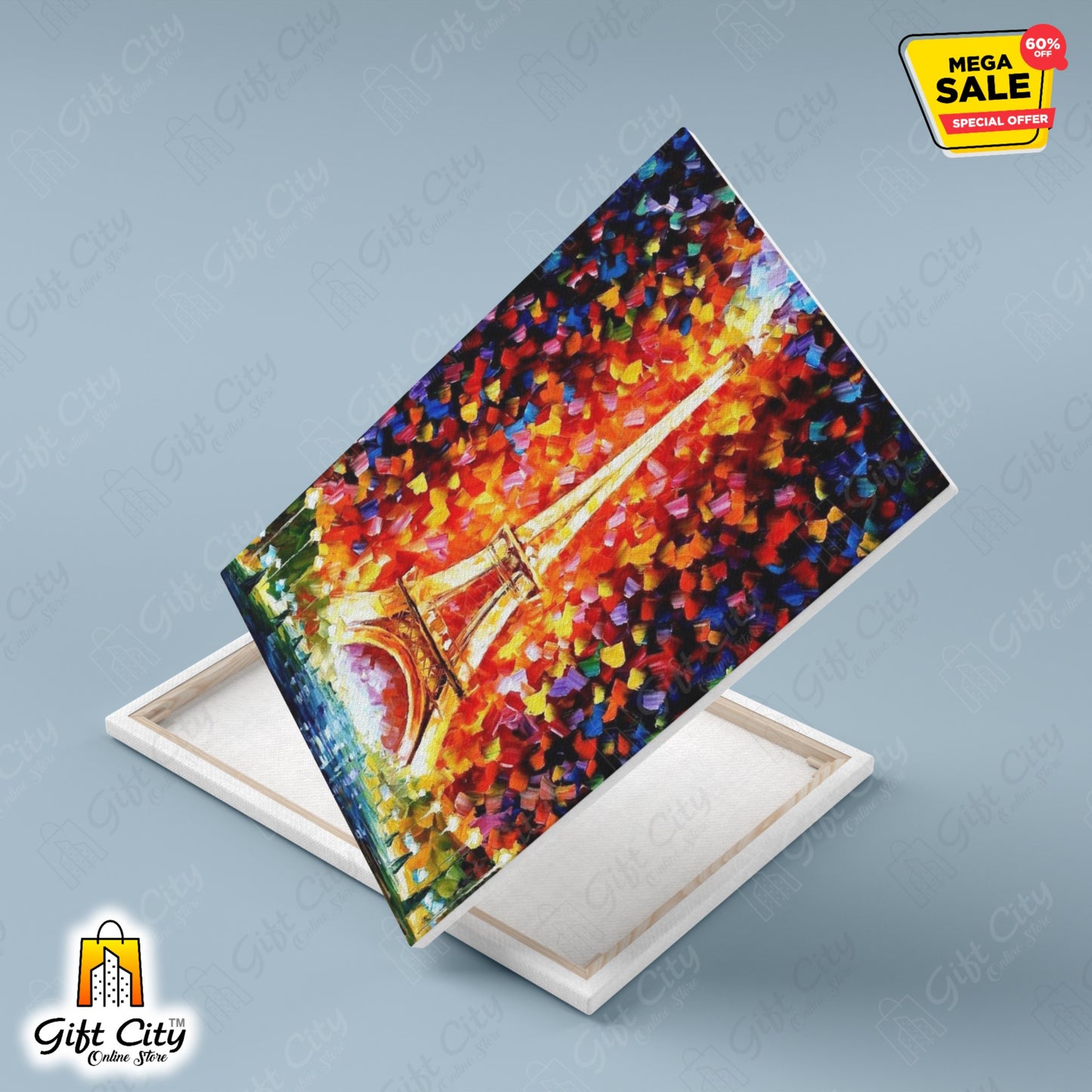 Paris Eiffel Tower Lighted Palette Knife Oil Painting Wall Hanging - Gift City