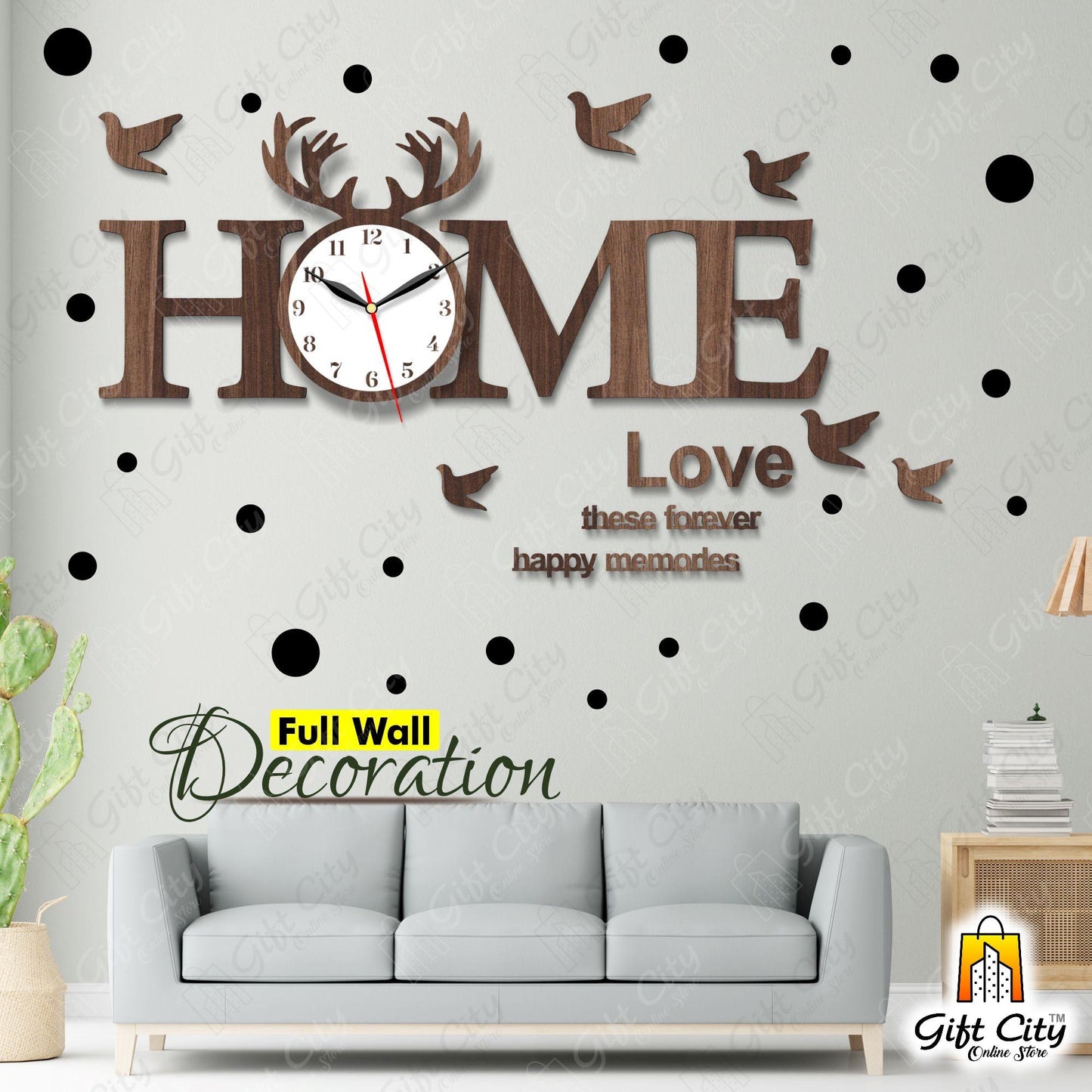 Home Love with Birds Wooden Wall Clock