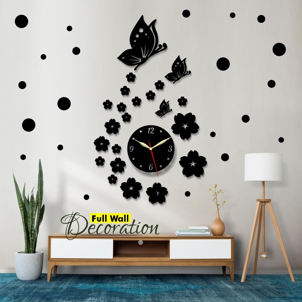 Flower with Butterflies Wooden Wall Clock