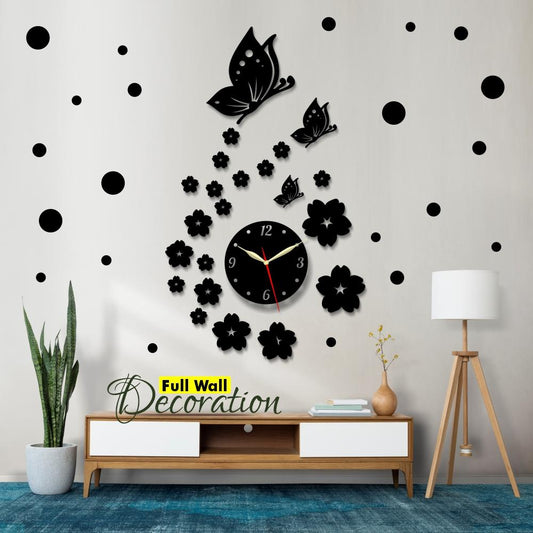 Flower with Butterflies Wooden Wall Clock