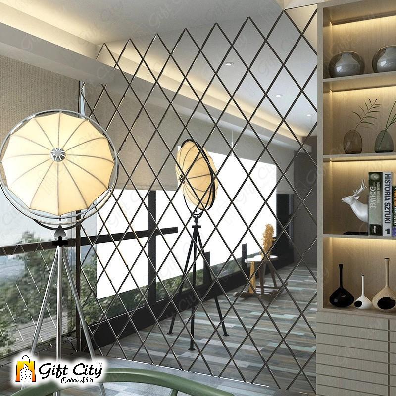 3D Rhombus Triangle Golden Acrylic Mirror Wall Art Stickers - Gift City