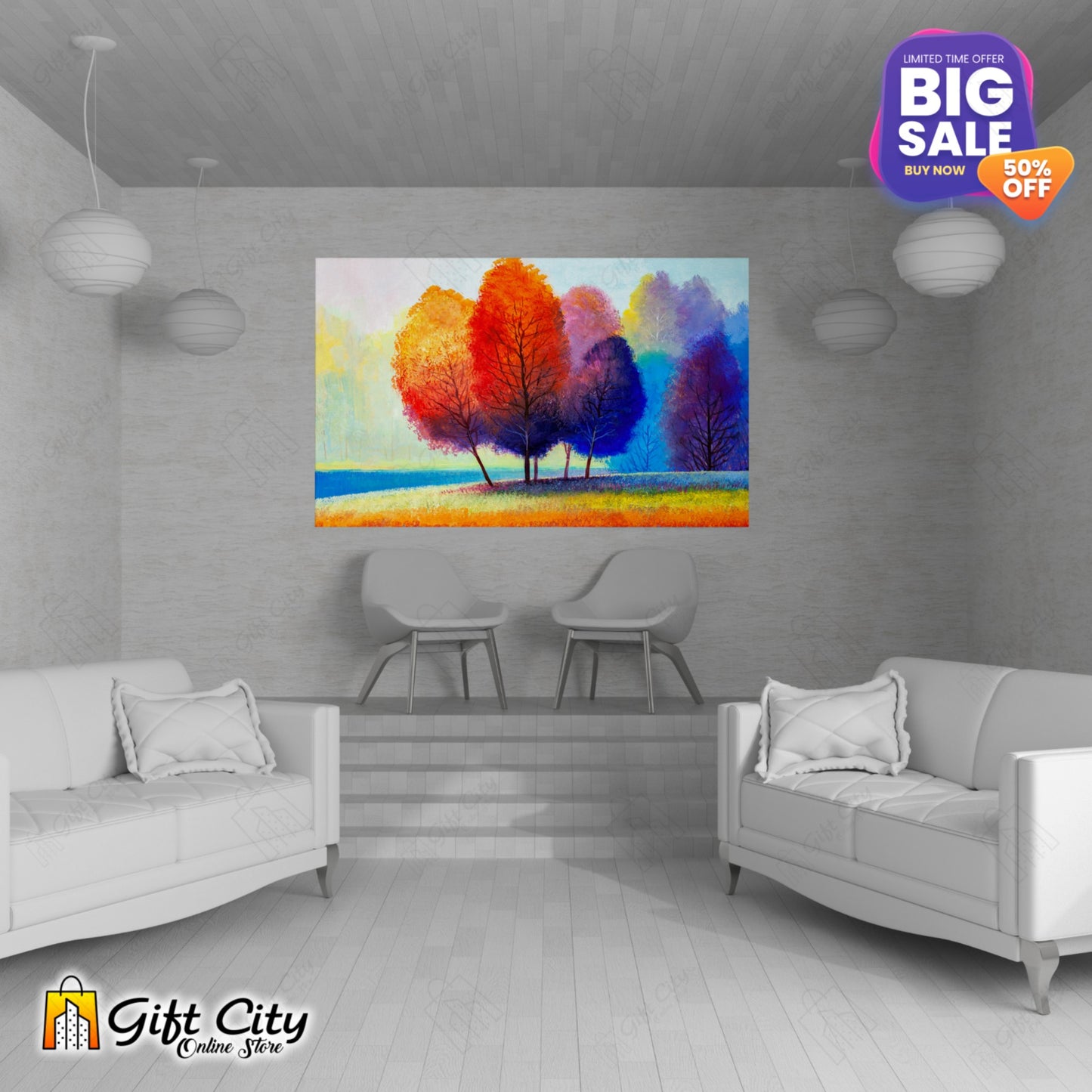 Summer illustration Abstract Art Canvas Painting Wall Hanging - Gift City