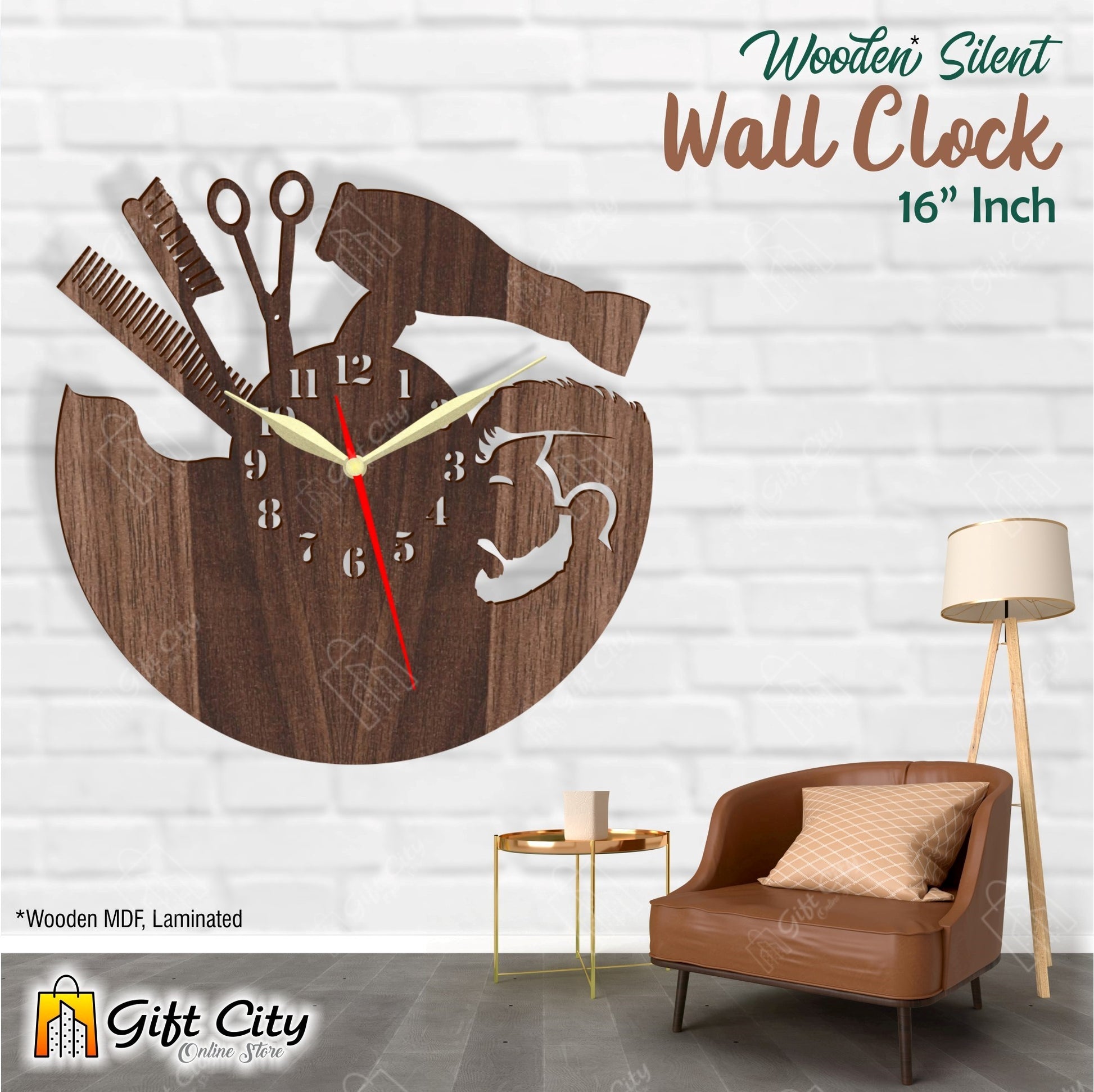 Men's Beauty Salon 3D Silent Wall Clock