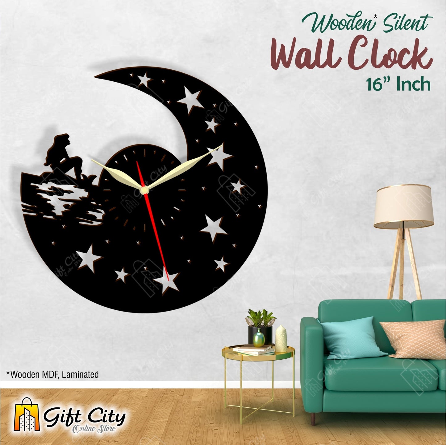 Moon & Stars Silent Wall Clock