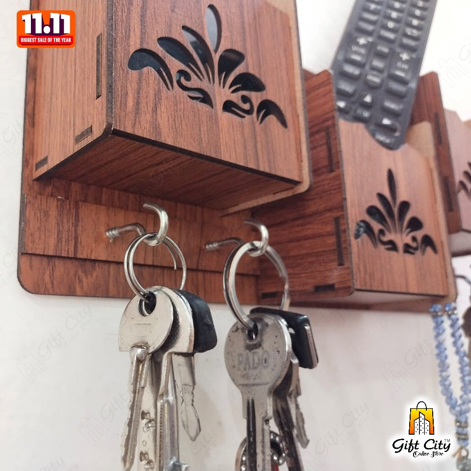 GEOMETRIC Multipurpose design Wood Key Holder With 8 Hooks